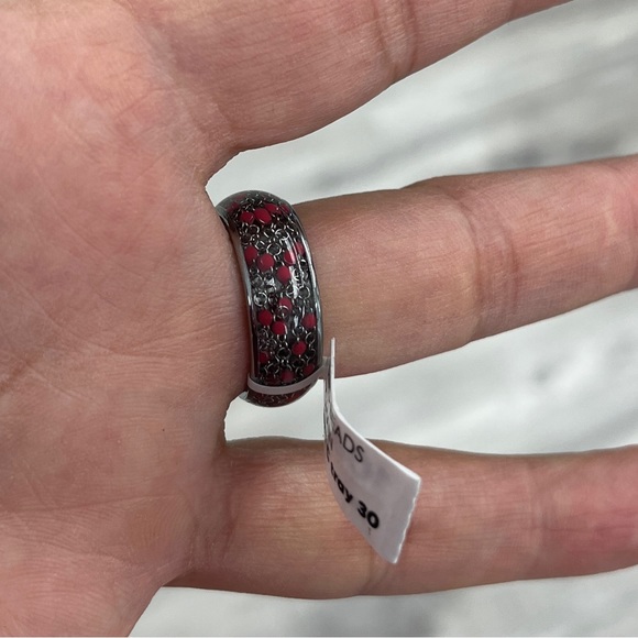 New 8mm Tungsten dome cable chain Red Beads inlay sizes 7 to 15 - Picture 7 of 10